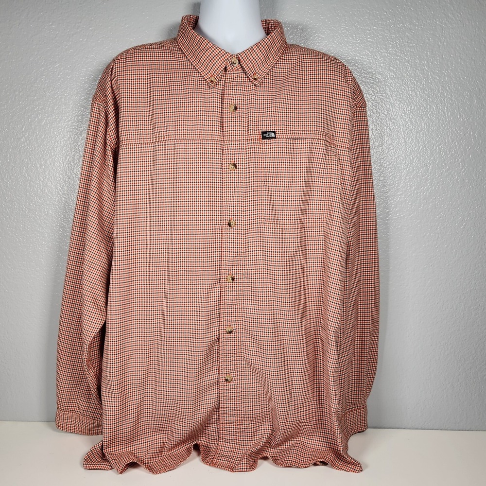 Vintage The North Face Orange Long Sleeve Plaid Check Button Down Mens XXL Shirt